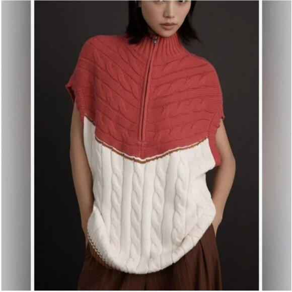 Anthropologie Short-Sleeve Quarter-Zip Oversized Cotton Sweater Vest size L/XL - Picture 1 of 12